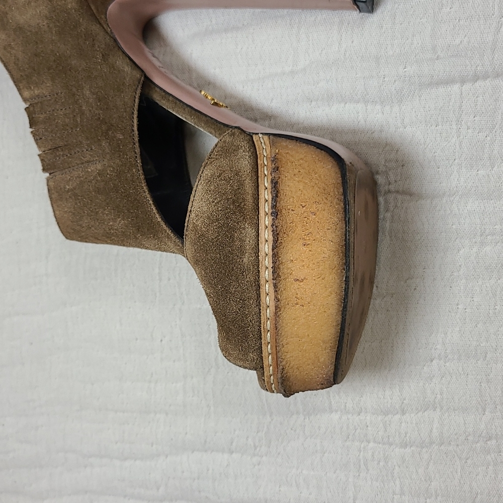 Prada Sigaro Suede Peep Toe Platform Heels - Picture 5 of 16